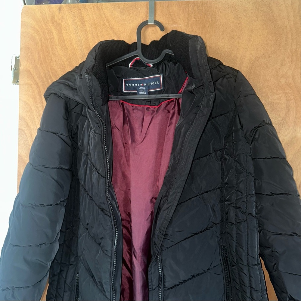 Tommy Hilfiger Black Quilted Jacket with Burgundy Lining